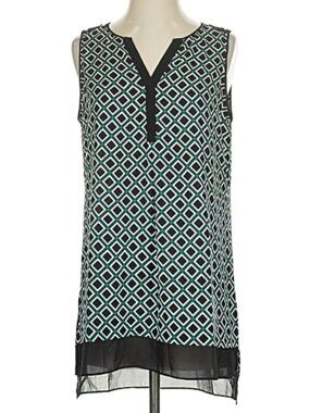 WHBM, Sleeveless V-Neck Blouse with Geometric Pattern, XS